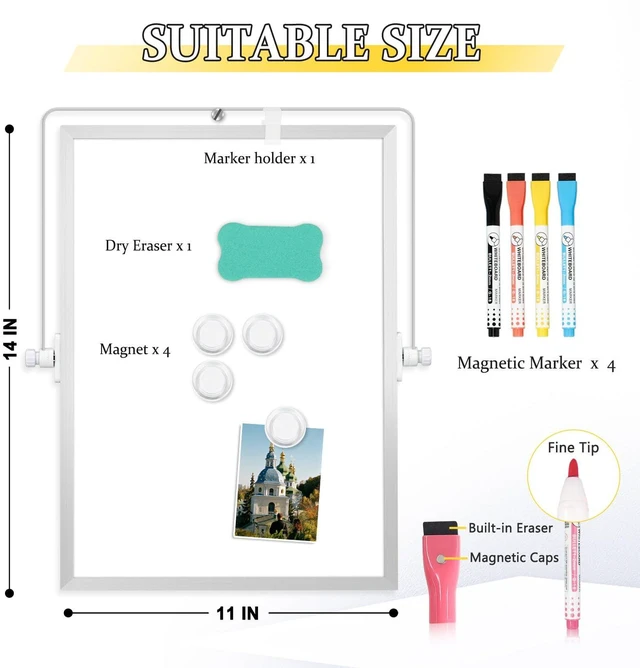 Alt view image 3 of 7 - Double-Sided Magnetic White Board with Stand, 14" x 11" Dry Erase Board with Stand, Desktop Whiteboard Easel, Portable Small White board dry erase for Drawing, Office, Home