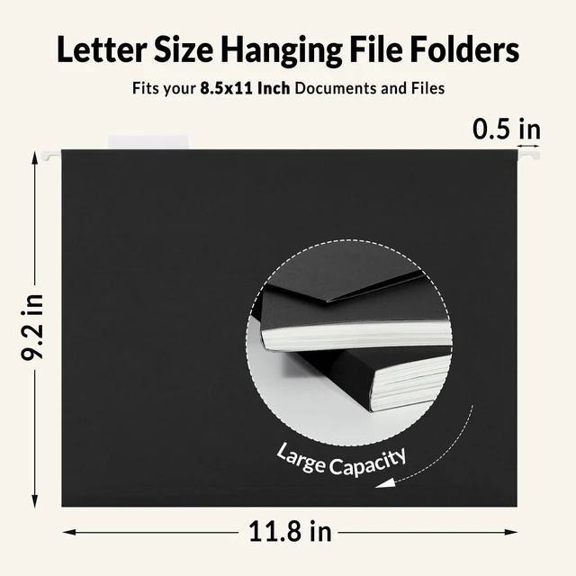 Alt view image 5 of 7 - 25 Pack Hanging File Folders, Black Folders, Hanging File Folders Letter Size with 1/5-cut Tabs, Stay Organized for Your Home and Office Bulk File and Documents