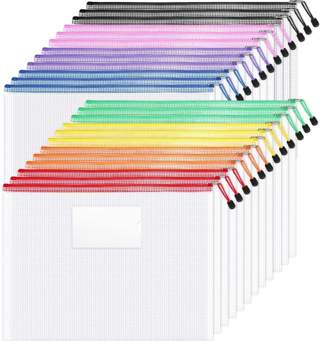 Main image of 24 Pack Super Large Mesh Zipper Pouch Bags, A3 (16.5×11.7 in) Storage Bags with Label Pocket, Reusable Zipper Pouches for Classroom Organization