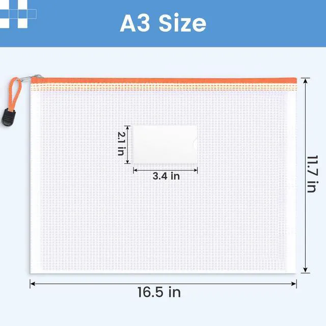 Alt view image 2 of 7 - 24 Pack Super Large Mesh Zipper Pouch Bags, A3 (16.5×11.7 in) Storage Bags with Label Pocket, Reusable Zipper Pouches for Classroom Organization