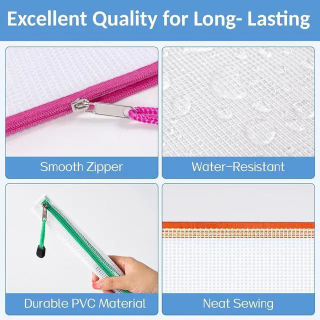 Alt view image 5 of 7 - 24 Pack Super Large Mesh Zipper Pouch Bags, A3 (16.5×11.7 in) Storage Bags with Label Pocket, Reusable Zipper Pouches for Classroom Organization