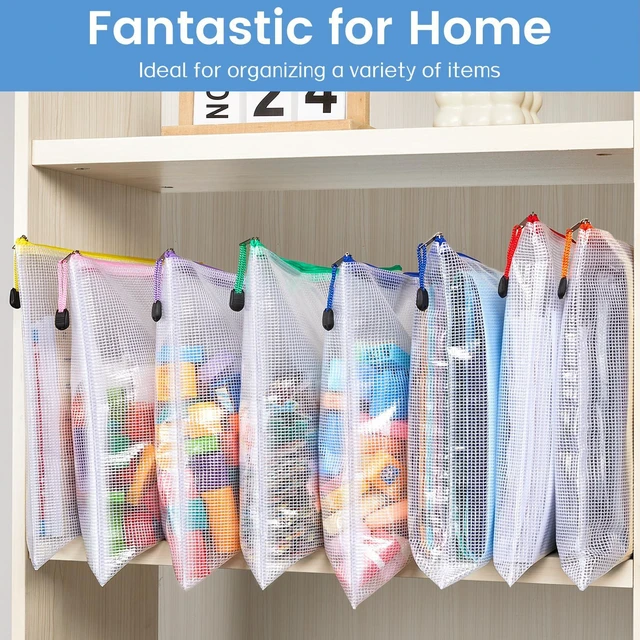 Alt view image 6 of 7 - 24 Pack Super Large Mesh Zipper Pouch Bags, A3 (16.5×11.7 in) Storage Bags with Label Pocket, Reusable Zipper Pouches for Classroom Organization