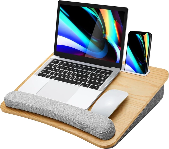 Main image of Laptop Lap Desk with Cushion, Fit up to 15.6" Laptop, Light Wood Portable Lap Desk with Pillow Cushion, Anti-Slip Strip & Storage Function for Home Office Students as Computer Laptop Stand