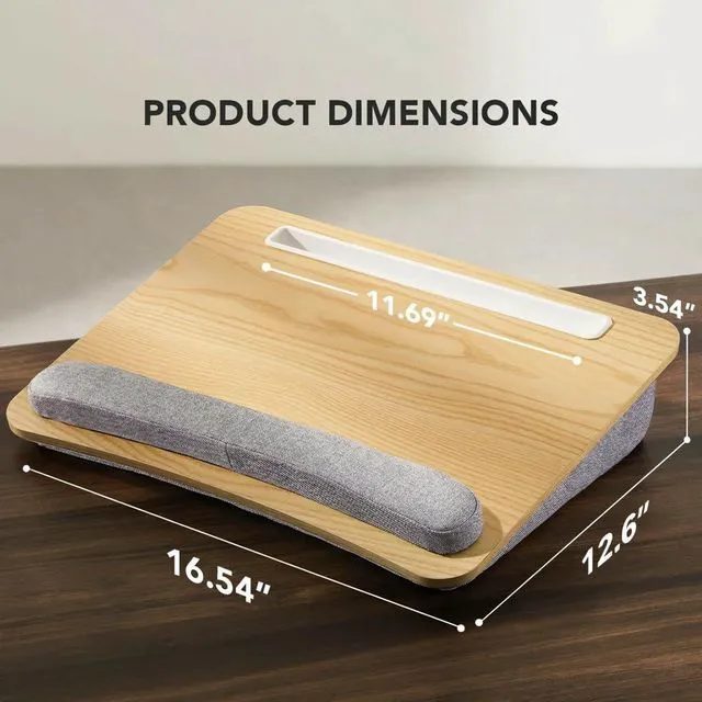Alt view image 4 of 7 - Laptop Lap Desk with Cushion, Fit up to 15.6" Laptop, Light Wood Portable Lap Desk with Pillow Cushion, Anti-Slip Strip & Storage Function for Home Office Students as Computer Laptop Stand