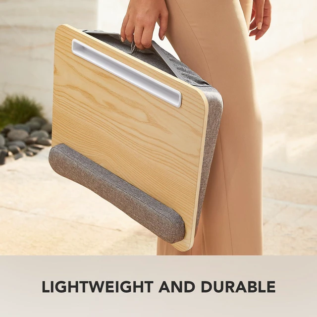 Alt view image 7 of 7 - Laptop Lap Desk with Cushion, Fit up to 15.6" Laptop, Light Wood Portable Lap Desk with Pillow Cushion, Anti-Slip Strip & Storage Function for Home Office Students as Computer Laptop Stand