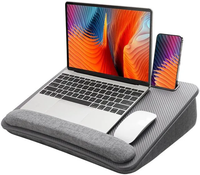 Main image of Laptop Lap Desk with Cushion, Fit up to 15.6" Laptop, Gray Portable Lap Desk with Pillow Cushion, Anti-Slip Strip & Storage Function for Home Office Students as Computer Laptop Stand