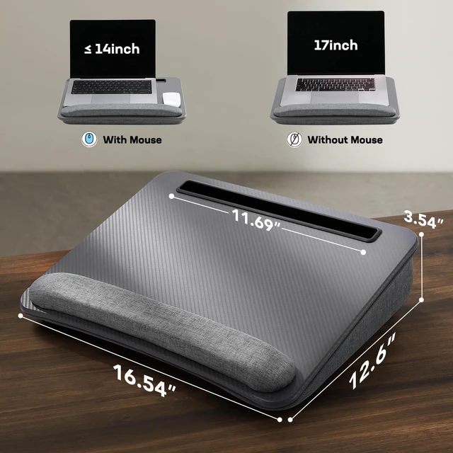 Alt view image 3 of 7 - Laptop Lap Desk with Cushion, Fit up to 15.6" Laptop, Gray Portable Lap Desk with Pillow Cushion, Anti-Slip Strip & Storage Function for Home Office Students as Computer Laptop Stand