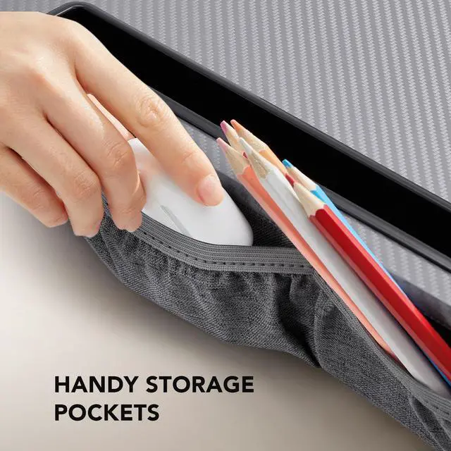 Alt view image 6 of 7 - Laptop Lap Desk with Cushion, Fit up to 15.6" Laptop, Gray Portable Lap Desk with Pillow Cushion, Anti-Slip Strip & Storage Function for Home Office Students as Computer Laptop Stand