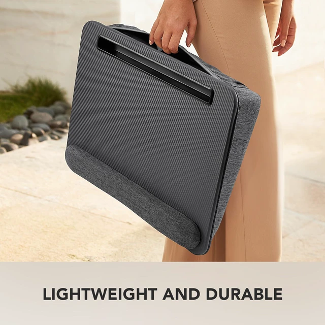 Alt view image 7 of 7 - Laptop Lap Desk with Cushion, Fit up to 15.6" Laptop, Gray Portable Lap Desk with Pillow Cushion, Anti-Slip Strip & Storage Function for Home Office Students as Computer Laptop Stand