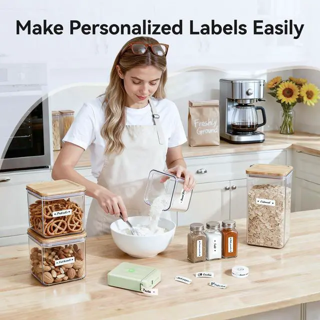 Alt view image 4 of 7 - D110 Mini Label Maker Machine with Tape for Home School, Green Portable Label Printer Bluetooth Thermal Sticker Labeler with Multiple Templates for Office Kitchen Jars Organization