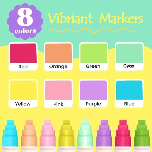 Alt view image 2 of 5 - Window Chalk Markers for Cars Glass Washable, 8 Colors Macaron Jumbo Liquid Chalk Marker Pens with 10mm 3 in 1 Nib Wide Tip, Chalkboard Markers Car Window Paint Pen for Auto, Mirror, Poster