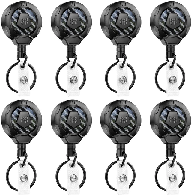 Main image of Upgraded Heavy Duty Retractable Keychain with Belt Clip, 10 OZ Retraction, 31.5" Stainless Steel Cord Key Chain, 3K Carbon Fiber ID Badge Reel Holder with Badge Strap and Key Ring, 8 Pack