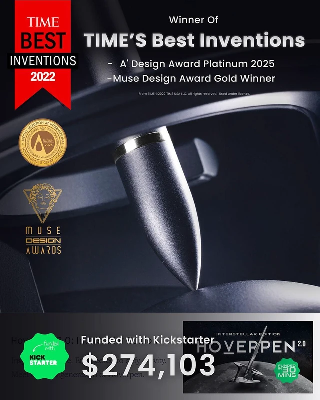 Alt view image 4 of 7 - Hoverpen Interstellar - Space Black, Ballpoint Pen Unique Conversational Starter, Premium Futuristic Design, Precision Flow Ink, Schmidt Ballpoint Cartridges
