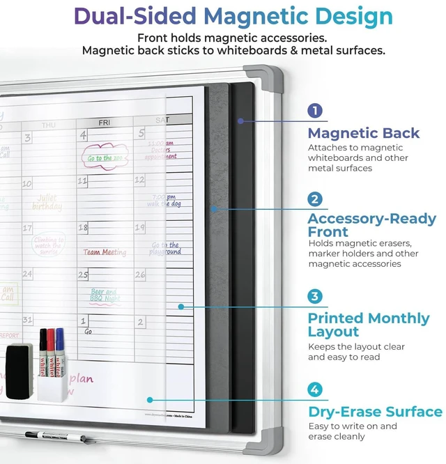 Alt view image 2 of 7 - Extra Large Magnetic Dry Erase Calendar, 38x50 Oversized Huge Reusable 1 Month Laminated Blank White Board Planner for Wall, Giant XL Magnet 30 Day Poster for Office Family