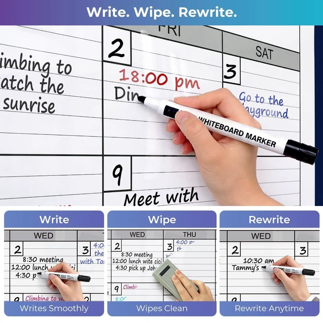Alt view image 4 of 7 - Extra Large Magnetic Dry Erase Calendar, 38x50 Oversized Huge Reusable 1 Month Laminated Blank White Board Planner for Wall, Giant XL Magnet 30 Day Poster for Office Family