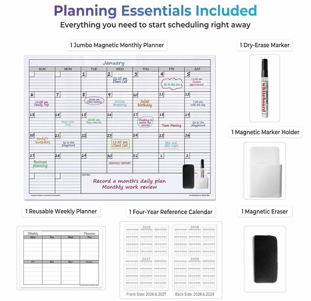 Alt view image 6 of 7 - Extra Large Magnetic Dry Erase Calendar, 38x50 Oversized Huge Reusable 1 Month Laminated Blank White Board Planner for Wall, Giant XL Magnet 30 Day Poster for Office Family