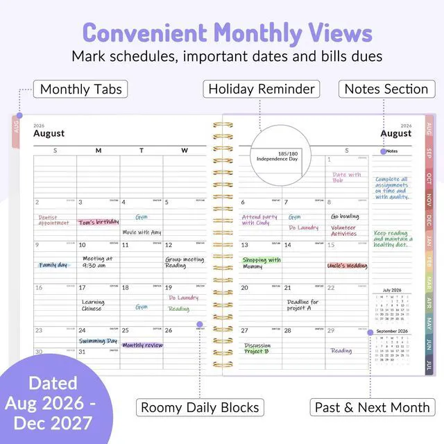 Alt view image 2 of 7 - 17 Month Academic Planner 2026-2027, Aug 2026-Dec 2027, 8.5"x11" Calendar Planner Weekly and Monthly, Daily Agenda Book Organizer, College School Supplies for Student Teacher, A4 Size, Green