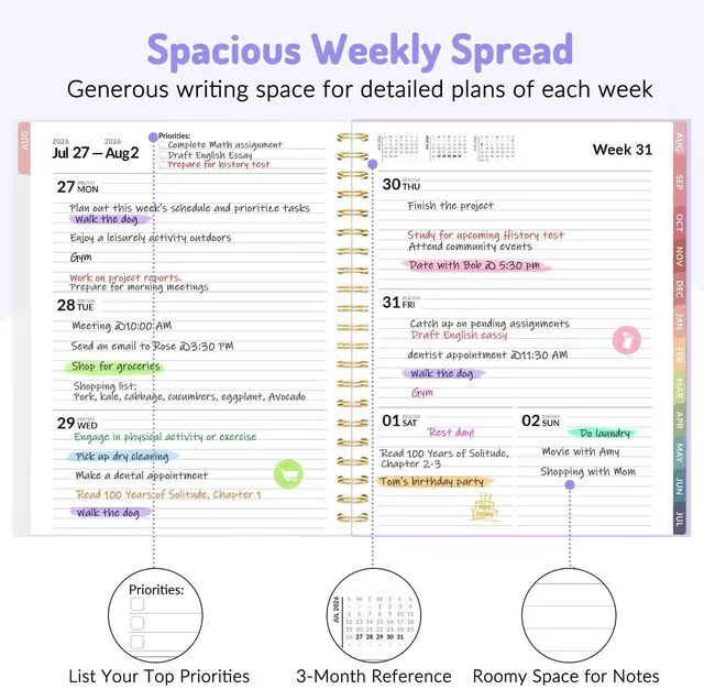 Alt view image 3 of 7 - 17 Month Academic Planner 2026-2027, Aug 2026-Dec 2027, 8.5"x11" Calendar Planner Weekly and Monthly, Daily Agenda Book Organizer, College School Supplies for Student Teacher, A4 Size, Green