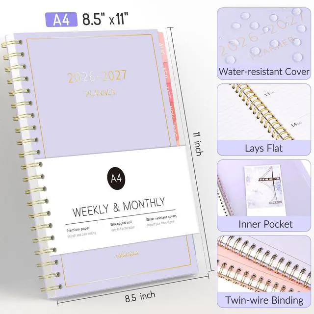 Alt view image 4 of 7 - 17 Month Academic Planner 2026-2027, Aug 2026-Dec 2027, 8.5"x11" Calendar Planner Weekly and Monthly, Daily Agenda Book Organizer, College School Supplies for Student Teacher, A4 Size, Green