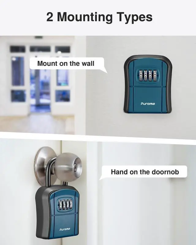 Alt view image 2 of 7 - Key Lock Box Outdoor 4 Digit Code Combination Lockbox 1 Peacock Blue For Contractors Guest Realtor Storage Keys, Portable, Home Wall Mount, Resettable, Combination, Weatherproof, High-capacity
