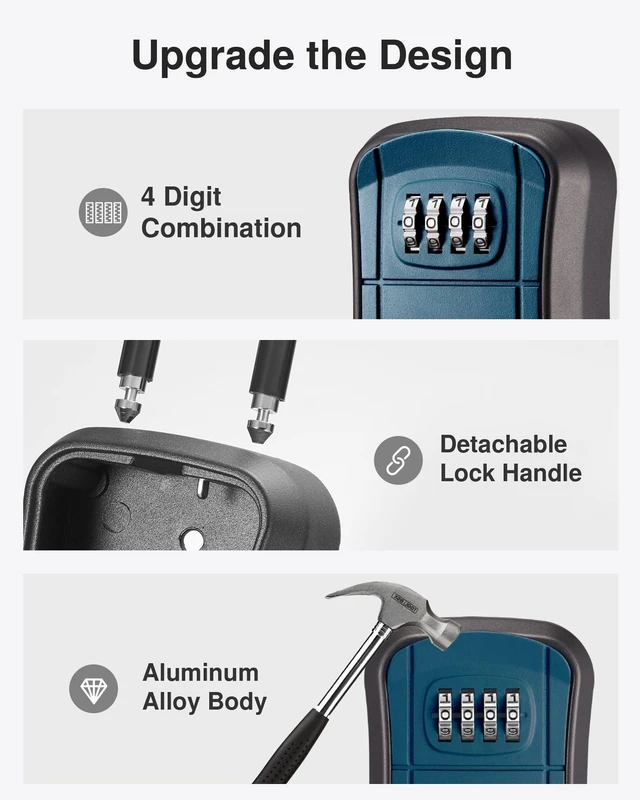 Alt view image 4 of 7 - Key Lock Box Outdoor 4 Digit Code Combination Lockbox 1 Peacock Blue For Contractors Guest Realtor Storage Keys, Portable, Home Wall Mount, Resettable, Combination, Weatherproof, High-capacity