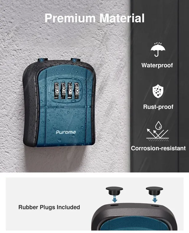 Alt view image 5 of 7 - Key Lock Box Outdoor 4 Digit Code Combination Lockbox 1 Peacock Blue For Contractors Guest Realtor Storage Keys, Portable, Home Wall Mount, Resettable, Combination, Weatherproof, High-capacity