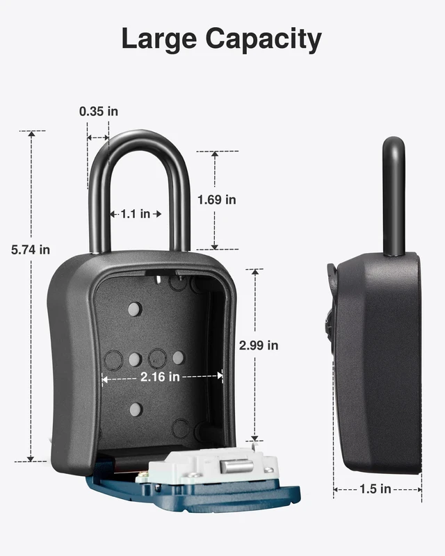 Alt view image 6 of 7 - Key Lock Box Outdoor 4 Digit Code Combination Lockbox 1 Peacock Blue For Contractors Guest Realtor Storage Keys, Portable, Home Wall Mount, Resettable, Combination, Weatherproof, High-capacity