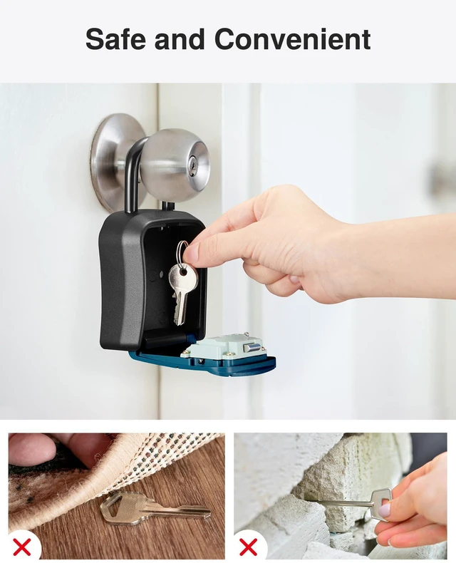 Alt view image 7 of 7 - Key Lock Box Outdoor 4 Digit Code Combination Lockbox 1 Peacock Blue For Contractors Guest Realtor Storage Keys, Portable, Home Wall Mount, Resettable, Combination, Weatherproof, High-capacity