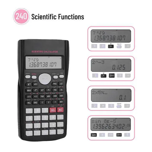 Alt view image 4 of 7 - Scientific Calculators Bulk, 24 Pack, 2 Line, 240 Functions 12 Digit Math Calculator Scientific with Protective Hardcover