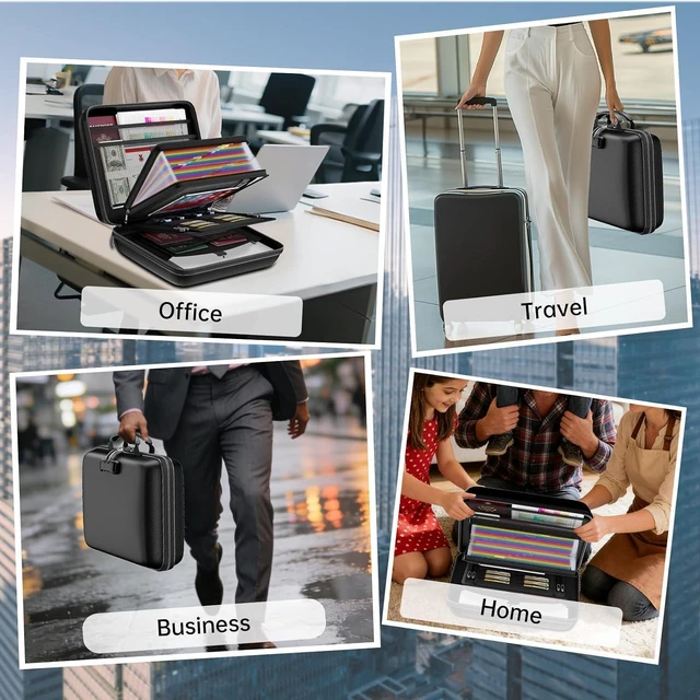 Alt view image 7 of 7 - Fireproof Document Box with Lock & 25-Pocket Accordion File Folder Fire&Water Resistant,Hard Case File Organizer with Handle,Portable Home Office Safe Storage for Important Documents,Laptop
