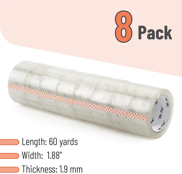 Alt view image 2 of 7 - Packing Tape, 8 Pack, 2 Inch Wide, 60 Yards, Clear Heavy Duty Packing Tape for Shipping, Packaging, Moving and Storage