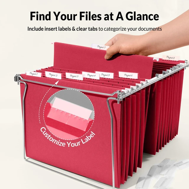 Alt view image 2 of 7 - Hanging File Folders, 25 Pack Letter Size Hanging File Folders with 1/5-Cut Tabs, Ideal for Home and Office Organization and Papers Classification,Red