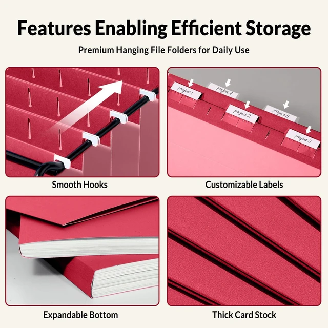 Alt view image 3 of 7 - Hanging File Folders, 25 Pack Letter Size Hanging File Folders with 1/5-Cut Tabs, Ideal for Home and Office Organization and Papers Classification,Red