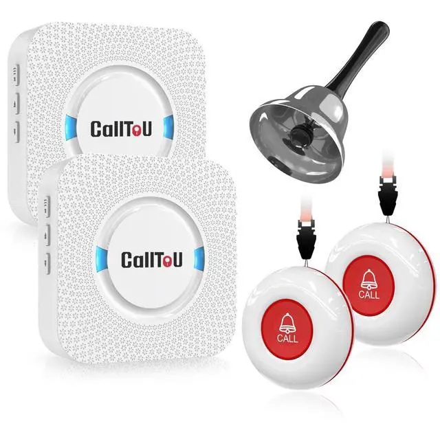 Main image of Wireless Caregiver Pager Hand Call Bell for Elderly Alert Buttons Dual Reminder, Easy Setup, Whole-House Coverage, Monitors for Elderly Parents Hand Bells for Seniors/Patients/Nurse/Disabled