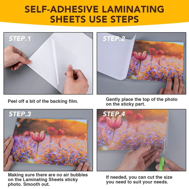 Alt view image 3 of 6 - 130 PCS Self Laminating Sheets, Self Adhesive Laminating Sheets 8.5 x 11 Self-adhesive Cold Laminating Sheets No Machine No Heat Self Sealing Laminate Sheets Ultrasound for Stickers