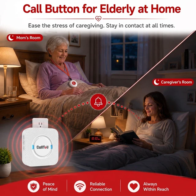 Alt view image 3 of 7 - Caregiver Pager Wireless Call Button Smart Bell Nurse Alert System Easy Setup, Loud Whole-Home Alerts, Peace of Mind, Waterproof Call Button for Elderly, Seniors, Patients and Home Caregivers