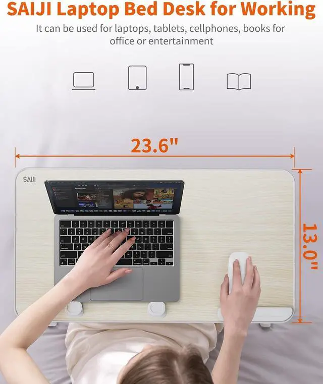 Alt view image 7 of 7 - Laptop Desk for Bed, Lap Desks Bed Trays for Eating Writing 5 Heights, 4 Angles, Stable Folding Table for Bed Sofa Desk, Suitable for Laptops up to 17 Inches (60 x 33 cm Black)