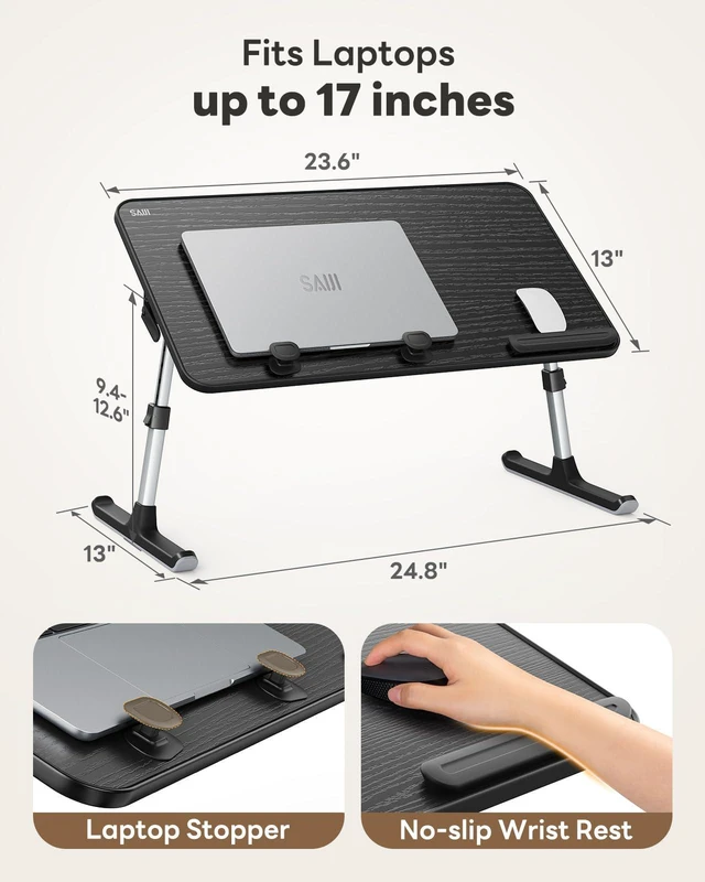 Alt view image 6 of 7 - Laptop Desk for Bed, Lap Desks Bed Trays for Eating Writing 5 Heights, 4 Angles, Stable Folding Table for Bed Sofa Desk, Suitable for Laptops up to 17 Inches (60 x 33 cm Black)