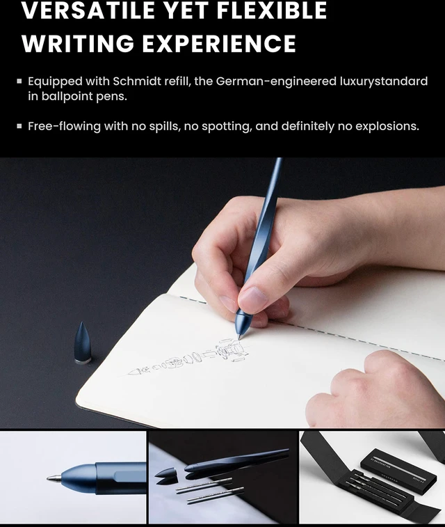 Alt view image 5 of 6 - Hoverpen Interstellar - Futuristic Luxury Pen Aerospace Alloys, Unique Aesthetic, Free Spinning Executive Pen, Gifts for Men & Women (Neptune Blue)