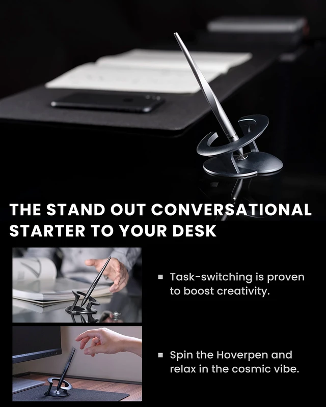 Alt view image 3 of 7 - Hoverpen Interstellar - Space Black, Ballpoint Pen Unique Conversational Starter, Premium Futuristic Design, Precision Flow Ink, Schmidt Ballpoint Cartridges