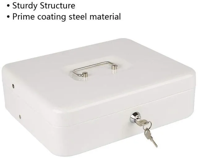 Alt view image 7 of 7 - Locking Cash Box with Lock,Money Box with Cash Tray,Lock Safe Box with Key,Money Saving Organizer,11.81Lx 9.45Wx 3.54H Inches,White XL Large