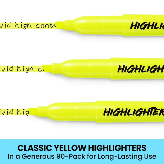 Alt view image 2 of 7 - 90 Pack Highlighters, Yellow, Chisel Tip with No Bleed Ink Highlighters with Smooth Broad & Precise Lines, Ideal for Journaling & Note Taking, Study Essentials and Office Supplies