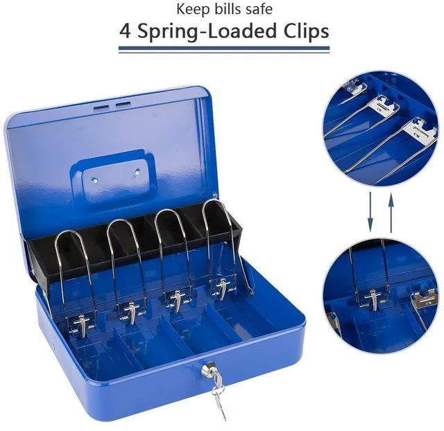 Alt view image 3 of 7 - Locking Cash Box with Lock,Money Box with Cash Tray,Lock Safe Box with Key,Money Saving Organizer,11.81Lx 9.45Wx 3.54H Inches,Blue XL Large