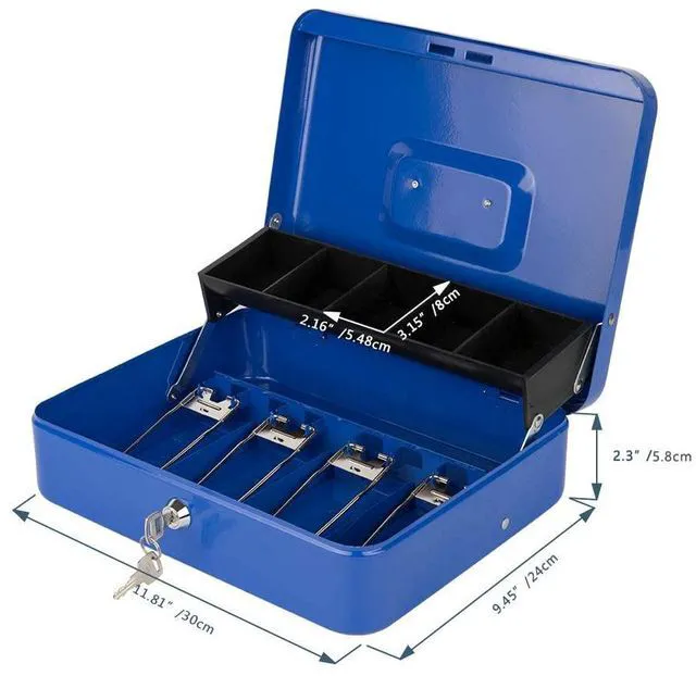 Alt view image 4 of 7 - Locking Cash Box with Lock,Money Box with Cash Tray,Lock Safe Box with Key,Money Saving Organizer,11.81Lx 9.45Wx 3.54H Inches,Blue XL Large