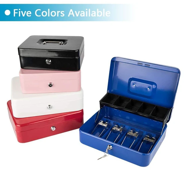 Alt view image 6 of 7 - Locking Cash Box with Lock,Money Box with Cash Tray,Lock Safe Box with Key,Money Saving Organizer,11.81Lx 9.45Wx 3.54H Inches,White XL Large