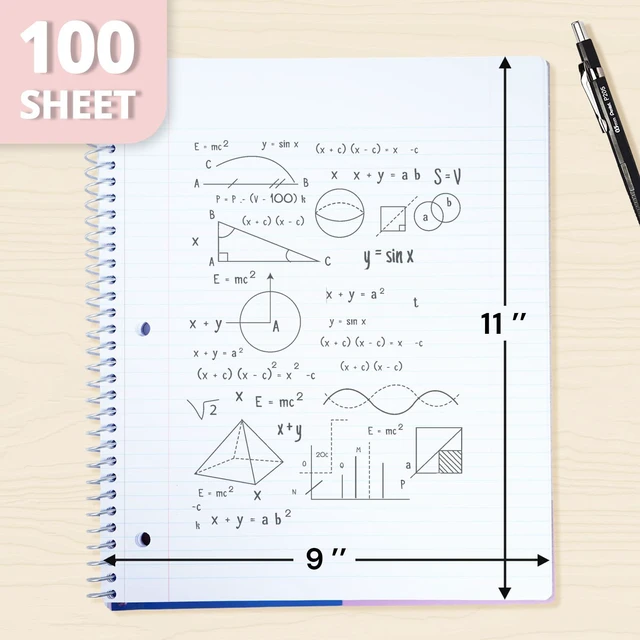 Alt view image 2 of 7 - Pink 1 Subject Spiral Notebook College Ruled 3 Pack, 200 Pages 100 Sheets, 9 x 11 in, Waterproof Plastic Cover, Durable, 3-Hole Punched, Divider, Double-Sided Pocket, Study: Amazon.com