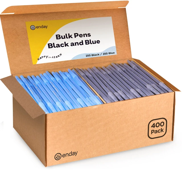Main image of Ballpoint Pens Bulk Blue and Black Pens (400 Pack) 200 Black & 200 Blue - Medium Point (1.0mm) Flexible Round Barrel For Writing Comfort, Pens Bulk for School, Home and Office