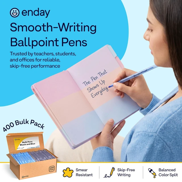 Alt view image 3 of 7 - Ballpoint Pens Bulk Blue and Black Pens (400 Pack) 200 Black & 200 Blue - Medium Point (1.0mm) Flexible Round Barrel For Writing Comfort, Pens Bulk for School, Home and Office