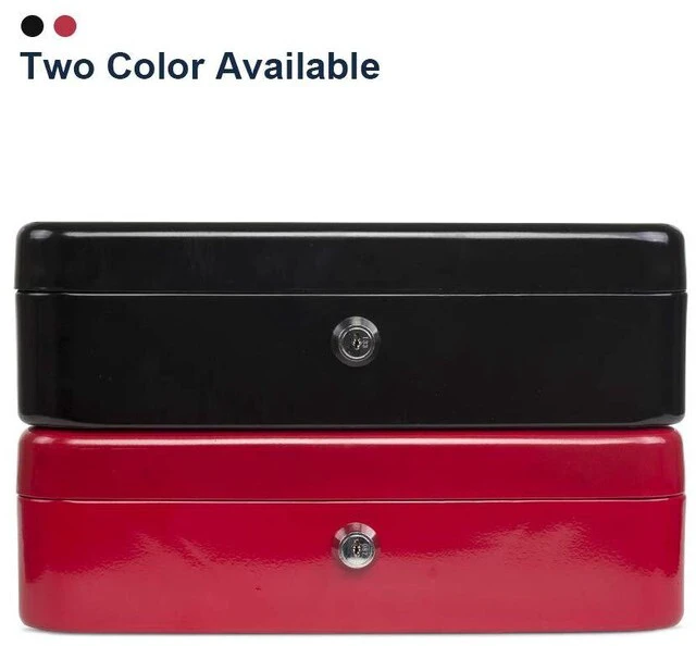 Alt view image 5 of 7 - Locking Cash Box with Lock,Money Box with Cash Tray,Lock Safe Box with Key,Money Saving Organizer,11.81Lx 9.45Wx 3.54H Inches,Red XL Large