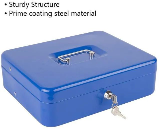 Alt view image 7 of 7 - Locking Cash Box with Lock,Money Box with Cash Tray,Lock Safe Box with Key,Money Saving Organizer,11.81Lx 9.45Wx 3.54H Inches,Blue XL Large